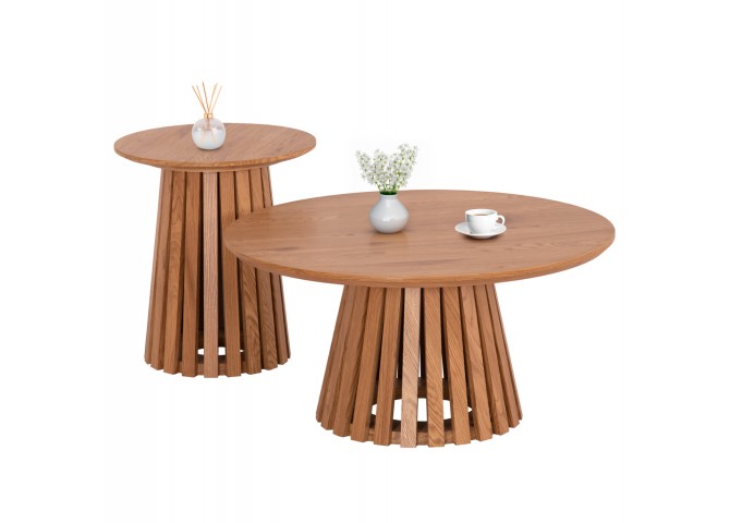 ΣΕΤ 2ΤΜΧ ΤΡΑΠΕΖΙΑ ΣΑΛΟΝΙΟΥ TALBERT HM21083 MDF ΦΥΣΙΚΟ ΞΥΛΟΥ Φ80εκ & Φ45εκ
