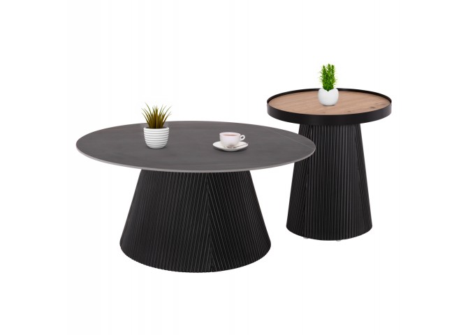 ΣΕΤ 2ΤΜΧ ΤΡΑΠΕΖΙΑ ΣΑΛΟΝΙΟΥ DUNCAN HM21081 MDF ΚΑΙ ΚΕΡΑΜΙΚΟ TOP Φ80εκ & Φ45εκ