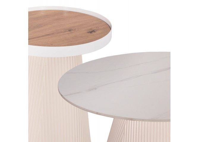 ΣΕΤ 2ΤΜΧ ΤΡΑΠΕΖΙΑ ΣΑΛΟΝΙΟΥ DUNCAN HM21082 MDF ΚΡΕΜ ΚΑΙ ΚΕΡΑΜΙΚΟ TOP Φ80εκ & Φ45εκ