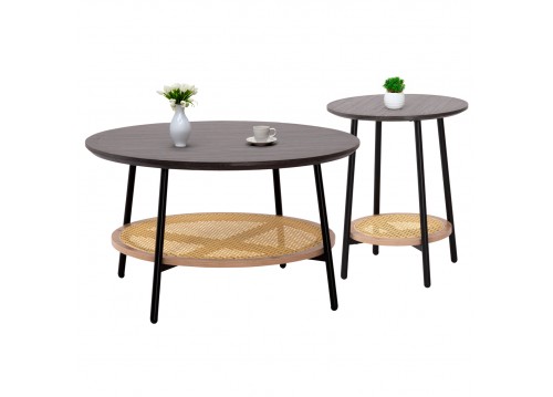 ΣΕΤ 2ΤΜΧ ΤΡΑΠΕΖΙΑ ΣΑΛΟΝΙΟΥ SEWELL HM21087 MDF-ΜΕΤΑΛΛΟ-ΣΥΝΘΕΤΙΚΟ RATTAN Φ80εκ & Φ45εκ