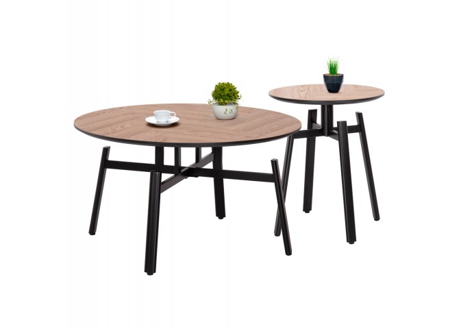 ΣΕΤ 2ΤΜΧ ΤΡΑΠΕΖΙΑ ΣΑΛΟΝΙΟΥ NORTON HM21088 MDF-ΜΕΤΑΛΛΟ Φ80εκ & Φ45εκ