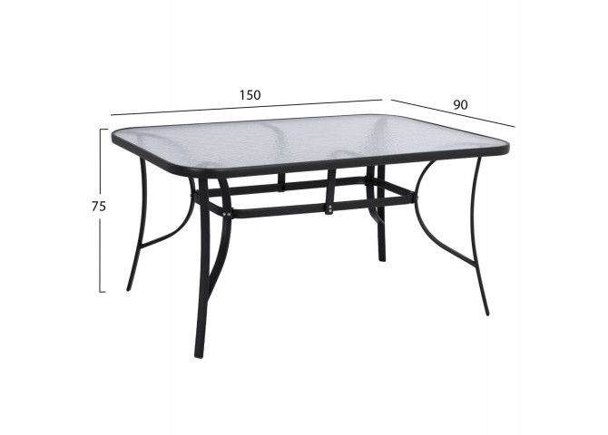 ΤΡΑΠΕΖΙ BRUNO 150X90Χ72Υεκ. ΜΕΤΑΛΛΙΚΟ ΜΑΥΡΟ ΜΕ ΓΥΑΛΙΝΗ ΕΠΙΦΑΝΕΙΑ HM5145.03