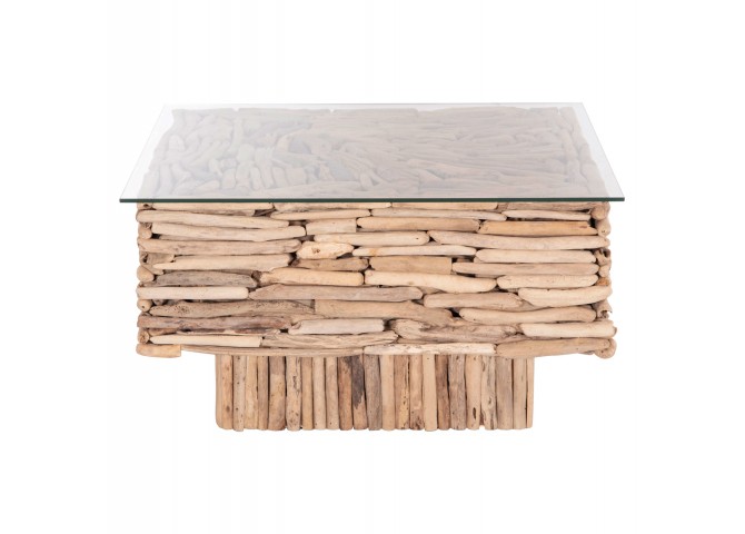 ΤΡΑΠΕΖΙ ΣΑΛΟΝΙΟΥ ΤΕΤΡΑΓΩΝΟ SPARROW HM9960 DRIFTWOOD--ΓΥΑΛΙ 95x95x51,5Υεκ.