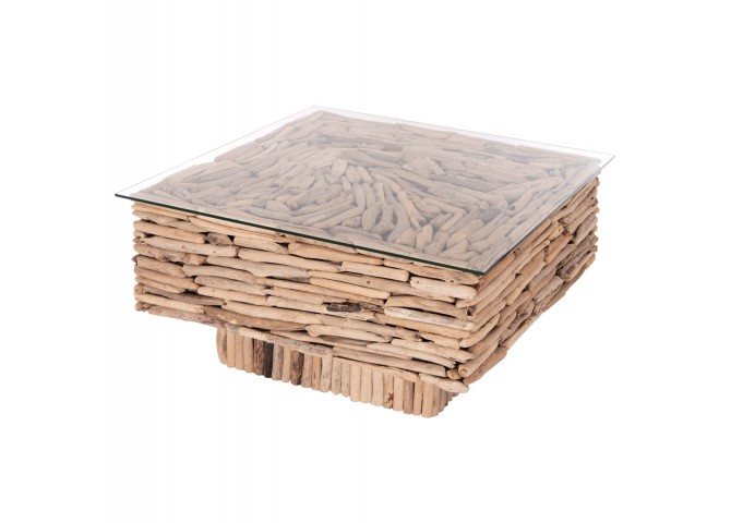 ΤΡΑΠΕΖΙ ΣΑΛΟΝΙΟΥ ΤΕΤΡΑΓΩΝΟ SPARROW HM9960 DRIFTWOOD--ΓΥΑΛΙ 95x95x51,5Υεκ.