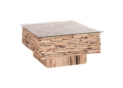 ΤΡΑΠΕΖΙ ΣΑΛΟΝΙΟΥ ΤΕΤΡΑΓΩΝΟ SPARROW HM9960 DRIFTWOOD--ΓΥΑΛΙ 95x95x51,5Υεκ.