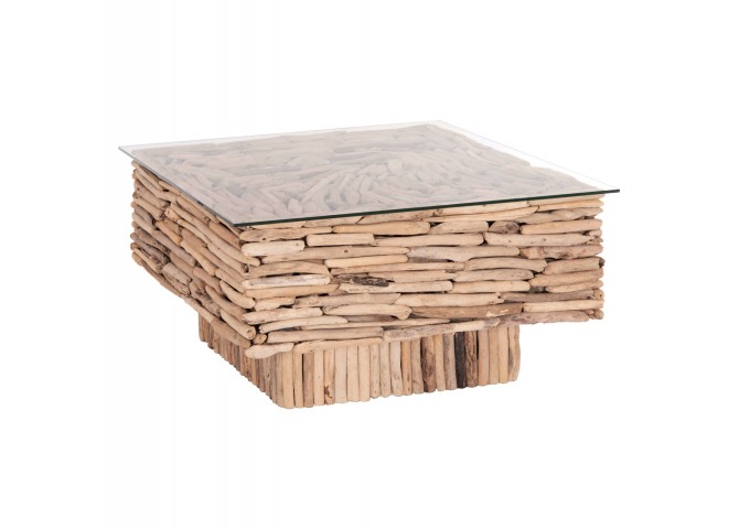ΤΡΑΠΕΖΙ ΣΑΛΟΝΙΟΥ ΤΕΤΡΑΓΩΝΟ SPARROW HM9960 DRIFTWOOD--ΓΥΑΛΙ 95x95x51,5Υεκ.