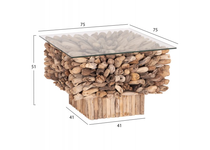 ΤΡΑΠΕΖΙ ΣΑΛΟΝΙΟΥ ΤΕΤΡΑΓΩΝΟ SPARROW HM9961 DRIFTWOOD--ΓΥΑΛΙ 75x75x51Υεκ.
