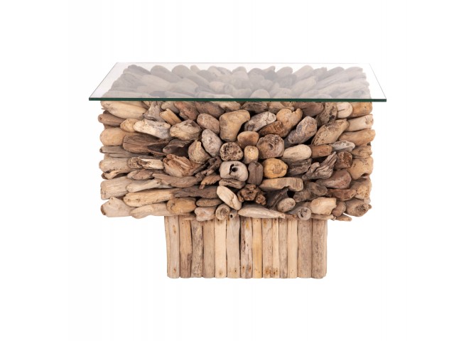 ΤΡΑΠΕΖΙ ΣΑΛΟΝΙΟΥ ΤΕΤΡΑΓΩΝΟ SPARROW HM9961 DRIFTWOOD--ΓΥΑΛΙ 75x75x51Υεκ.