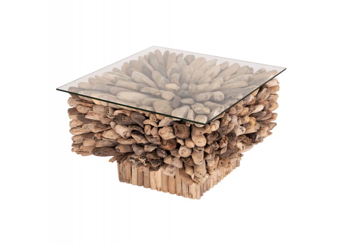 ΤΡΑΠΕΖΙ ΣΑΛΟΝΙΟΥ ΤΕΤΡΑΓΩΝΟ SPARROW HM9961 DRIFTWOOD--ΓΥΑΛΙ 75x75x51Υεκ.