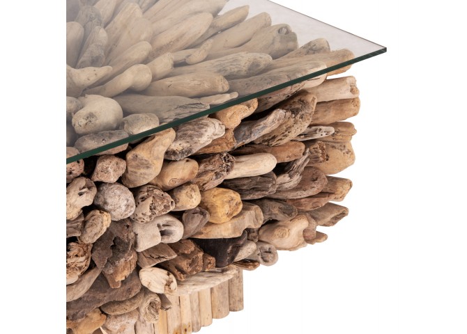 ΤΡΑΠΕΖΙ ΣΑΛΟΝΙΟΥ ΤΕΤΡΑΓΩΝΟ SPARROW HM9961 DRIFTWOOD--ΓΥΑΛΙ 75x75x51Υεκ.