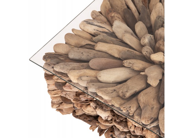 ΤΡΑΠΕΖΙ ΣΑΛΟΝΙΟΥ ΤΕΤΡΑΓΩΝΟ SPARROW HM9961 DRIFTWOOD--ΓΥΑΛΙ 75x75x51Υεκ.