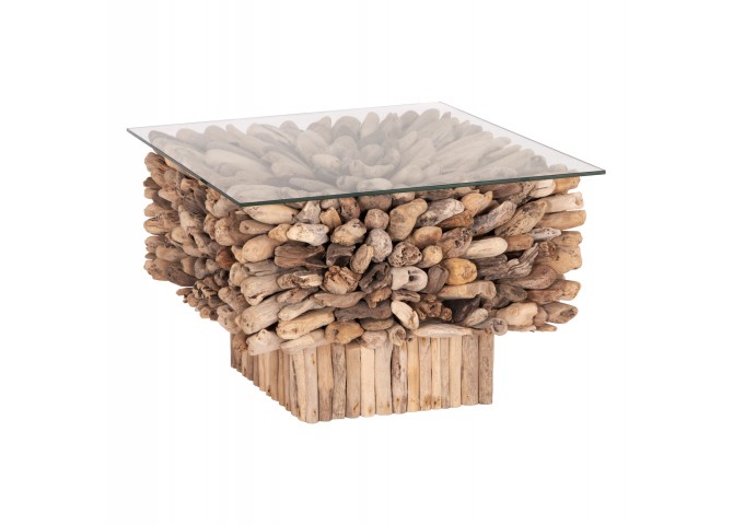 ΤΡΑΠΕΖΙ ΣΑΛΟΝΙΟΥ ΤΕΤΡΑΓΩΝΟ SPARROW HM9961 DRIFTWOOD--ΓΥΑΛΙ 75x75x51Υεκ.