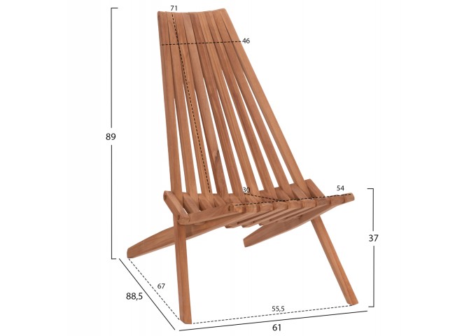 ΠΟΛΥΘΡΟΝΑ LOUNGE ΠΤΥΣΣΟΜΕΝΗ SHIGAO HM18112 ΞΥΛΟ TEAK--ΦΥΣΙΚΟ 61x88.5x89Υεκ.