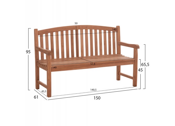 ΠΑΓΚΑΚΙ ΚΗΠΟΥ 3ΘΕΣΙΟ ELENA HM18125 ΞΥΛΟ TEAK--ΦΥΣΙΚΟ 150x61x95Υεκ.