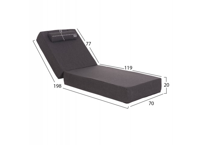 ΜΑΞΙΛΑΡΙ ΞΑΠΛΩΣΤΡΑΣ KIHEI HM21094.03 OLEFIN ΣΚΟΥΡΟ ΓΚΡΙ ΜΕ FOAM 198x70x20Υεκ