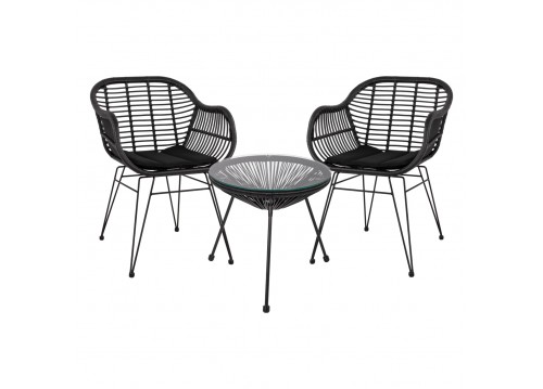 ΣΕΤ ΤΡΑΠΕΖΑΡΙΑΣ 3ΤΜΧ HM11871 ΜΕΤΑΛΛΟ & RATTAN ΣΕ ΜΑΥΡΟ ΧΡΩΜΑ