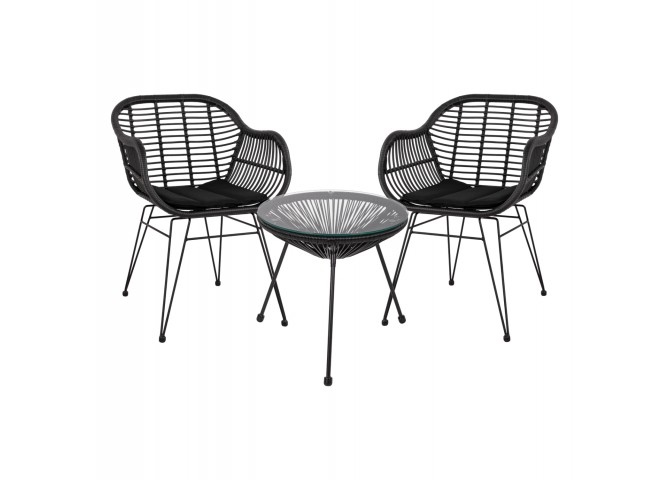 ΣΕΤ ΤΡΑΠΕΖΑΡΙΑΣ 3ΤΜΧ HM11871 ΜΕΤΑΛΛΟ & RATTAN ΣΕ ΜΑΥΡΟ ΧΡΩΜΑ