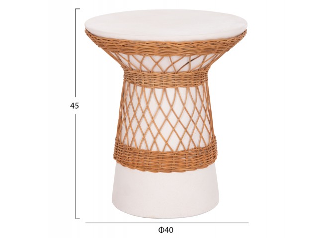 ΒΟΗΘΗΤΙΚΟ ΤΡΑΠΕΖΙ ΣΤΡΟΓΓΥΛΟ DELIA HM18167.02 FIBER CEMENT ΛΕΥΚΟ & RATTAN Φ40x45Υεκ