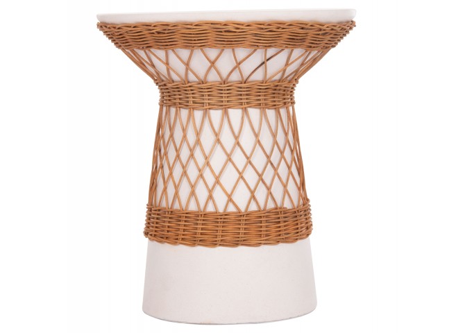 ΒΟΗΘΗΤΙΚΟ ΤΡΑΠΕΖΙ ΣΤΡΟΓΓΥΛΟ DELIA HM18167.02 FIBER CEMENT ΛΕΥΚΟ & RATTAN Φ40x45Υεκ