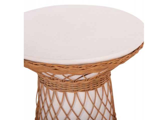 ΒΟΗΘΗΤΙΚΟ ΤΡΑΠΕΖΙ ΣΤΡΟΓΓΥΛΟ DELIA HM18167.02 FIBER CEMENT ΛΕΥΚΟ & RATTAN Φ40x45Υεκ