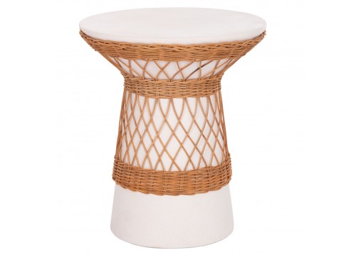 ΒΟΗΘΗΤΙΚΟ ΤΡΑΠΕΖΙ ΣΤΡΟΓΓΥΛΟ DELIA HM18167.02 FIBER CEMENT ΛΕΥΚΟ & RATTAN Φ40x45Υεκ