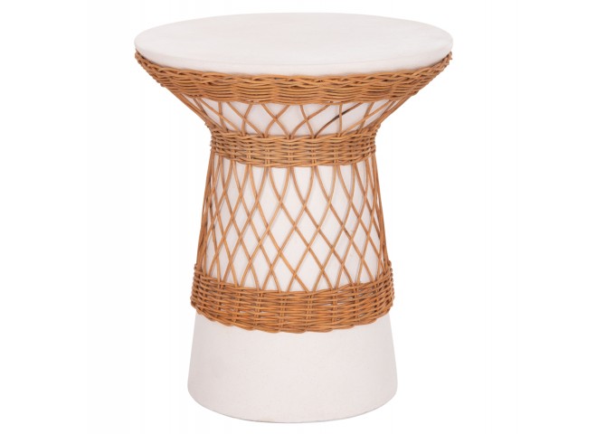 ΒΟΗΘΗΤΙΚΟ ΤΡΑΠΕΖΙ ΣΤΡΟΓΓΥΛΟ DELIA HM18167.02 FIBER CEMENT ΛΕΥΚΟ & RATTAN Φ40x45Υεκ