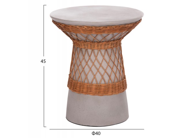 ΒΟΗΘΗΤΙΚΟ ΤΡΑΠΕΖΙ ΣΤΡΟΓΓΥΛΟ DELIA HM18167.03 FIBER CEMENT ΓΚΡΙ & RATTAN Φ40x45Υεκ