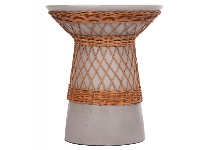 ΒΟΗΘΗΤΙΚΟ ΤΡΑΠΕΖΙ ΣΤΡΟΓΓΥΛΟ DELIA HM18167.03 FIBER CEMENT ΓΚΡΙ & RATTAN Φ40x45Υεκ