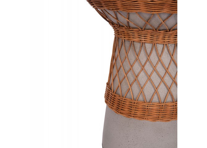 ΒΟΗΘΗΤΙΚΟ ΤΡΑΠΕΖΙ ΣΤΡΟΓΓΥΛΟ DELIA HM18167.03 FIBER CEMENT ΓΚΡΙ & RATTAN Φ40x45Υεκ