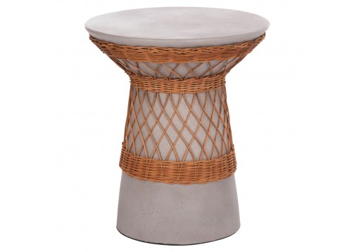 ΒΟΗΘΗΤΙΚΟ ΤΡΑΠΕΖΙ ΣΤΡΟΓΓΥΛΟ DELIA HM18167.03 FIBER CEMENT ΓΚΡΙ & RATTAN Φ40x45Υεκ