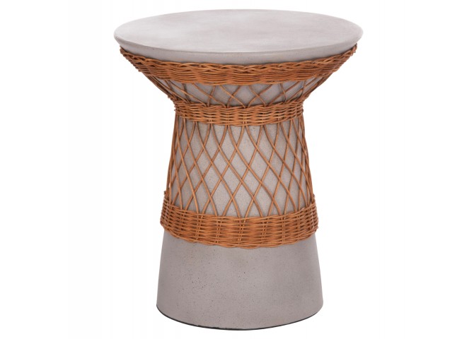 ΒΟΗΘΗΤΙΚΟ ΤΡΑΠΕΖΙ ΣΤΡΟΓΓΥΛΟ DELIA HM18167.03 FIBER CEMENT ΓΚΡΙ & RATTAN Φ40x45Υεκ
