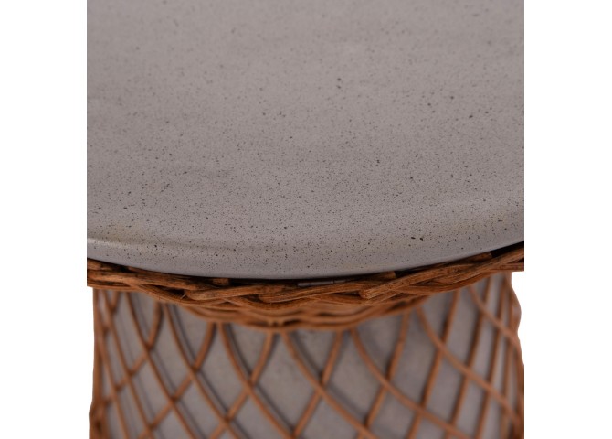 ΒΟΗΘΗΤΙΚΟ ΤΡΑΠΕΖΙ ΣΤΡΟΓΓΥΛΟ DELIA HM18167.03 FIBER CEMENT ΓΚΡΙ & RATTAN Φ40x45Υεκ