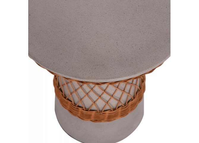 ΒΟΗΘΗΤΙΚΟ ΤΡΑΠΕΖΙ ΣΤΡΟΓΓΥΛΟ DELIA HM18167.03 FIBER CEMENT ΓΚΡΙ & RATTAN Φ40x45Υεκ