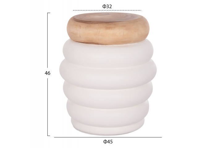 ΤΡΑΠΕΖΙ ΒΟΗΘΗΤΙΚΟ PUFFAT HM18172.02 FIBER CEMENT ΛΕΥΚΟ- ΞΥΛΟ TEAK TOP Φ45x46Υεκ.