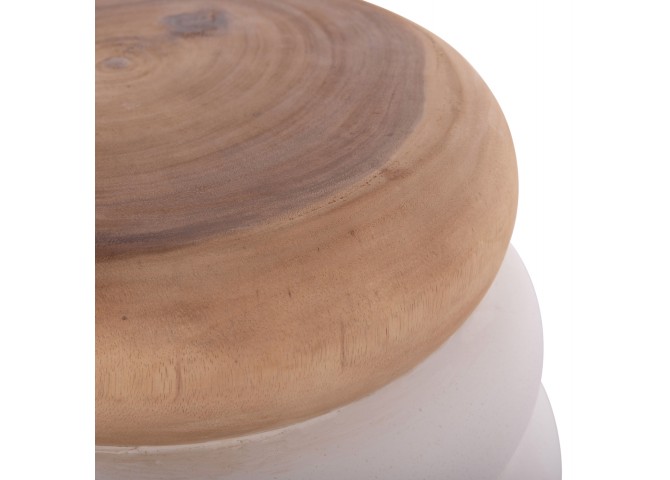 ΤΡΑΠΕΖΙ ΒΟΗΘΗΤΙΚΟ PUFFAT HM18172.02 FIBER CEMENT ΛΕΥΚΟ- ΞΥΛΟ TEAK TOP Φ45x46Υεκ.
