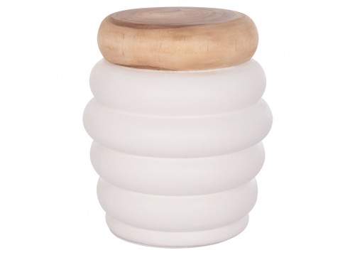 ΤΡΑΠΕΖΙ ΒΟΗΘΗΤΙΚΟ PUFFAT HM18172.02 FIBER CEMENT ΛΕΥΚΟ- ΞΥΛΟ TEAK TOP Φ45x46Υεκ.