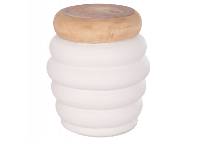 ΤΡΑΠΕΖΙ ΒΟΗΘΗΤΙΚΟ PUFFAT HM18172.02 FIBER CEMENT ΛΕΥΚΟ- ΞΥΛΟ TEAK TOP Φ45x46Υεκ.