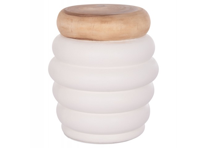 ΤΡΑΠΕΖΙ ΒΟΗΘΗΤΙΚΟ PUFFAT HM18172.02 FIBER CEMENT ΛΕΥΚΟ- ΞΥΛΟ TEAK TOP Φ45x46Υεκ.
