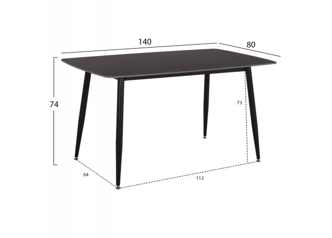 ΤΡΑΠΕΖΙ RAVEN HM18149.02 ΚΕΡΑΜΙΚΟ TOP ΑΝΘΡΑΚΙ ΜΑΡΜΑΡΟ-ΜΑΥΡΟ ΜΕΤΑΛΛΟ 140x80x74Υεκ.
