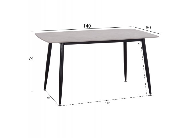 ΤΡΑΠΕΖΙ RAVEN HM18149.13 ΚΕΡΑΜΙΚΟ TOP ΓΚΡΙ ΜΑΡΜΑΡΟ-ΜΑΥΡΟ ΜΕΤΑΛΛΟ 140x80x74Υεκ.