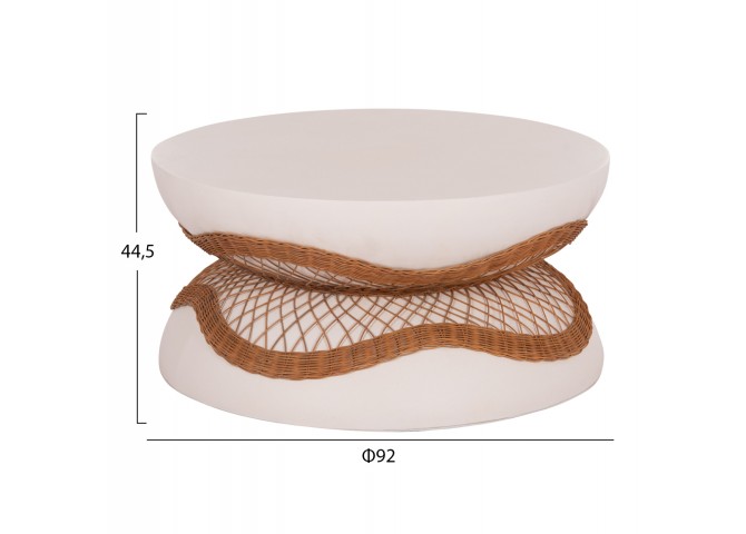 ΤΡΑΠΕΖΙ ΣΑΛΟΝΙΟΥ ANNA HM18157.02 FIBER CEMENT ΛΕΥΚΟ-ΦΥΣΙΚΟ RATTAN--Φ92x44.5Υεκ