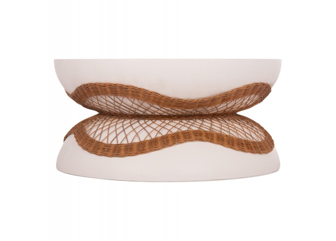 ΤΡΑΠΕΖΙ ΣΑΛΟΝΙΟΥ ANNA HM18157.02 FIBER CEMENT ΛΕΥΚΟ-ΦΥΣΙΚΟ RATTAN--Φ92x44.5Υεκ