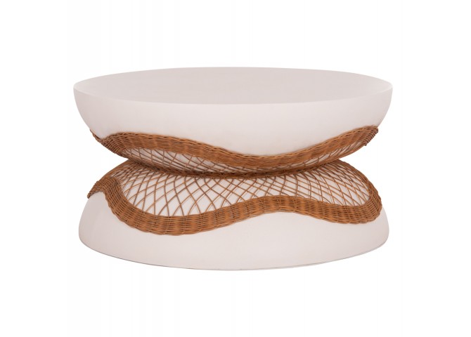 ΤΡΑΠΕΖΙ ΣΑΛΟΝΙΟΥ ANNA HM18157.02 FIBER CEMENT ΛΕΥΚΟ-ΦΥΣΙΚΟ RATTAN--Φ92x44.5Υεκ