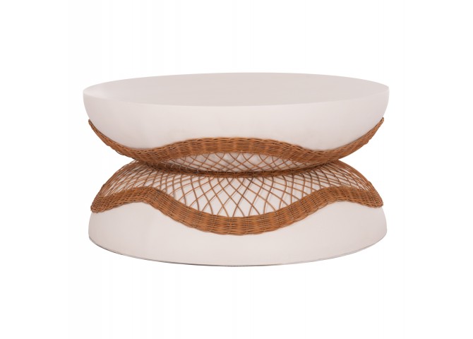 ΤΡΑΠΕΖΙ ΣΑΛΟΝΙΟΥ ANNA HM18157.02 FIBER CEMENT ΛΕΥΚΟ-ΦΥΣΙΚΟ RATTAN--Φ92x44.5Υεκ