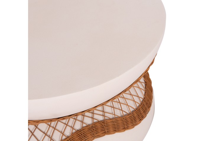 ΤΡΑΠΕΖΙ ΣΑΛΟΝΙΟΥ ANNA HM18157.02 FIBER CEMENT ΛΕΥΚΟ-ΦΥΣΙΚΟ RATTAN--Φ92x44.5Υεκ