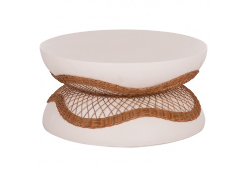 ΤΡΑΠΕΖΙ ΣΑΛΟΝΙΟΥ ANNA HM18157.02 FIBER CEMENT ΛΕΥΚΟ-ΦΥΣΙΚΟ RATTAN--Φ92x44.5Υεκ