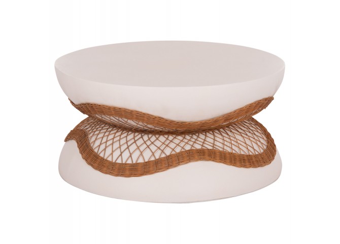 ΤΡΑΠΕΖΙ ΣΑΛΟΝΙΟΥ ANNA HM18157.02 FIBER CEMENT ΛΕΥΚΟ-ΦΥΣΙΚΟ RATTAN--Φ92x44.5Υεκ