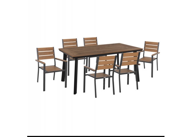 ΣΕΤ ΤΡΑΠΕΖΑΡΙΑΣ TABER HM21198 ΤΡΑΠΕΖΙ & 6 ΠΟΛΥΘΡΟΝΕΣ-ΑΛΟΥΜΙΝΙΟ & POLYWOOD-ΑΝΘΡΑΚΙ