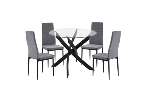 ΣΕΤ ΤΡΑΠΕΖΑΡΙΑΣ 5ΤΜΧ LADY HM21199.01 ΓΥΑΛΙ--ΜΕΤΑΛΛΟ ΣΕ ΜΑΥΡΟ & ΒΕΛΟΥΔΟ ΓΚΡΙ