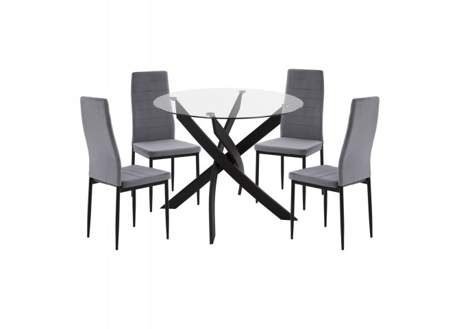 ΣΕΤ ΤΡΑΠΕΖΑΡΙΑΣ 5ΤΜΧ LADY HM21199.01 ΓΥΑΛΙ--ΜΕΤΑΛΛΟ ΣΕ ΜΑΥΡΟ & ΒΕΛΟΥΔΟ ΓΚΡΙ